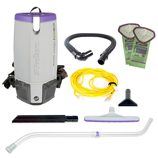 ProTeam Super Coach Pro 10, 10 qt, Backpack Vacuum w/ Xover Multi-Surface Telescoping Wand Tool Kit
