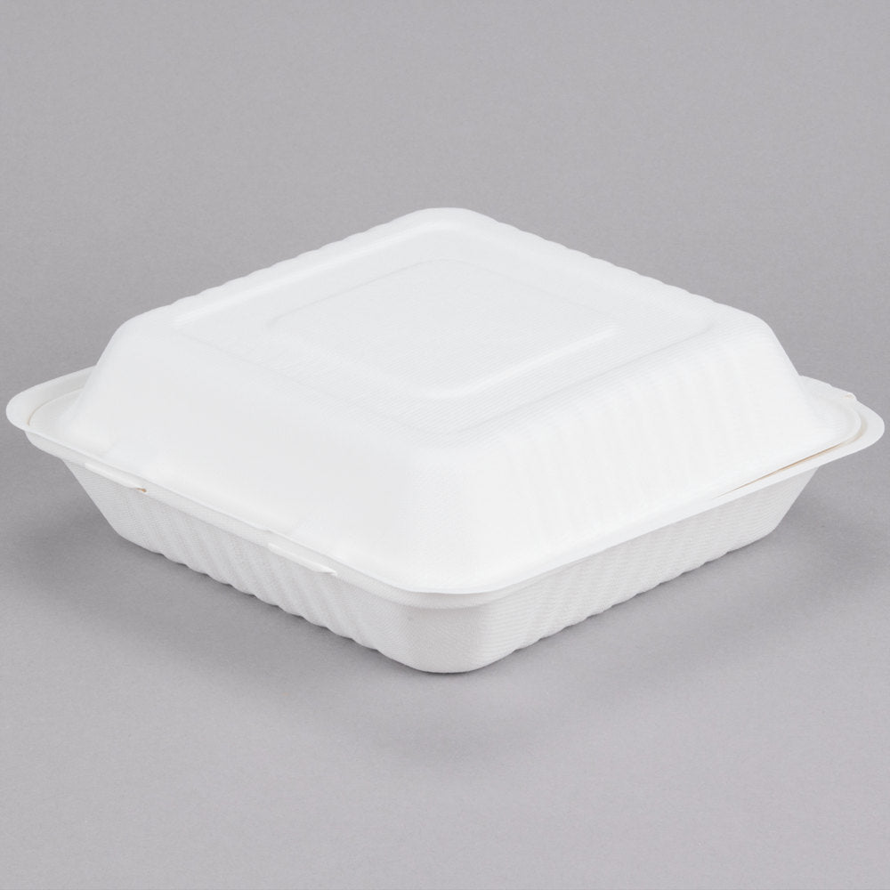 Hinged Container Single Vented 9" by 9" by 3" Compostable