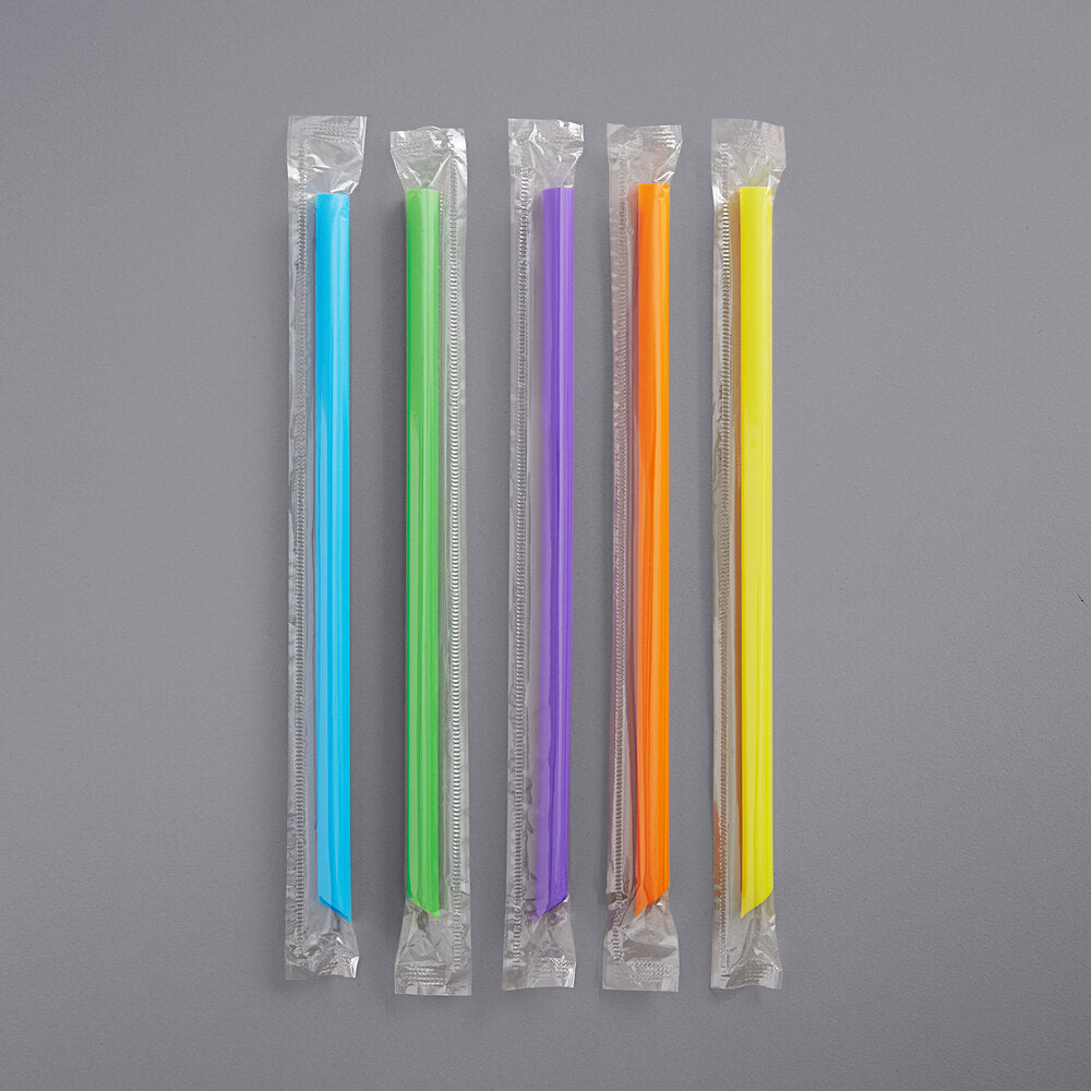Neon Pointed Wrapped Straw Wrapped 9"